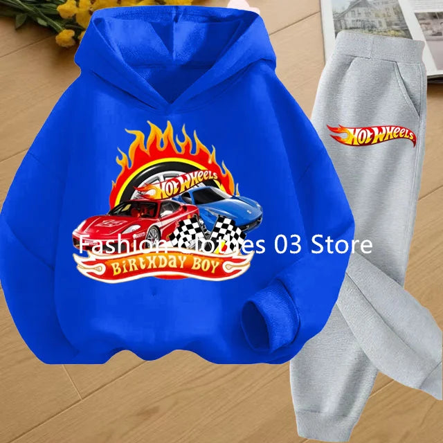Fashion Sweatshirt Casual Sportswear Kids Clothing Hot Wheels Car Game Printed Hoodie Coat 3-12 Yrs Boys Girls Toddler Top+pants