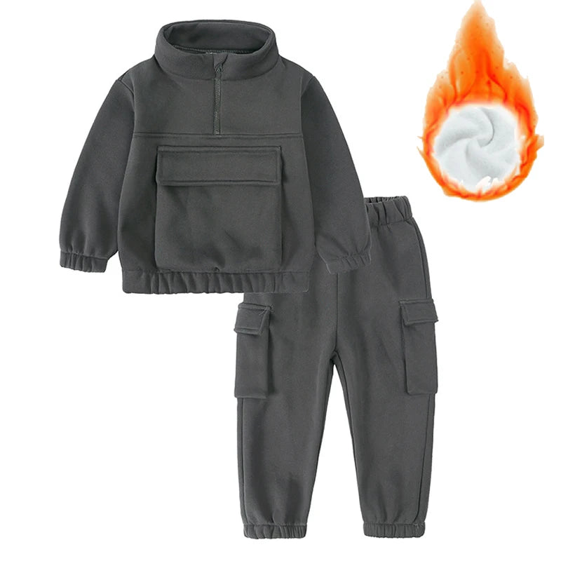 2-12 years old children's clothing winter new boys and girls' fleece sweater suit hooded Plush sportswear children's suit