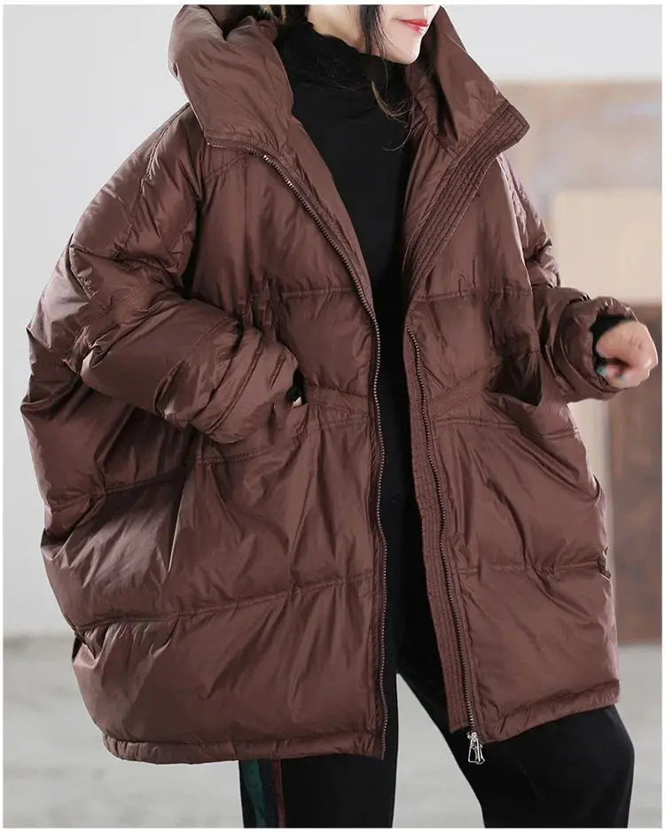New Winter Jacket Women Parkas Hooded Coat Korean Drawstring Zipper Loose Coat Pockets Thicken Warm Casual Coats Trend A49
