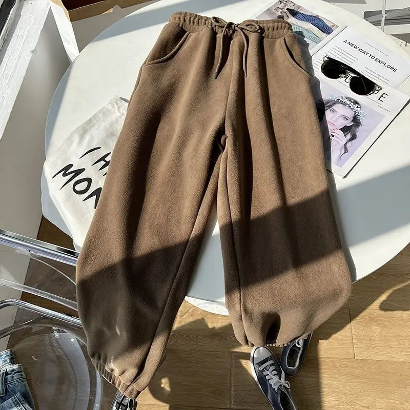 Women Winter Thick Warm Trousers Warm Double-sided Polar Fleece Harem Pants Casual Sports High Waist Comfortable Baggy Long Pant