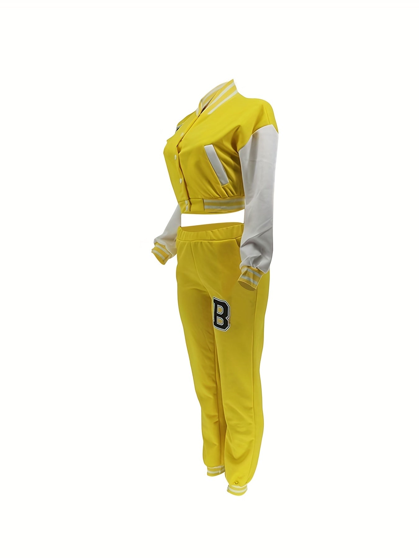 Chic, Women's Casual Letter Print Baseball Jacket and Pants Set - Red and White, Polyester Blend, Machine Washable, Fall/Winter Fashion Ensemble