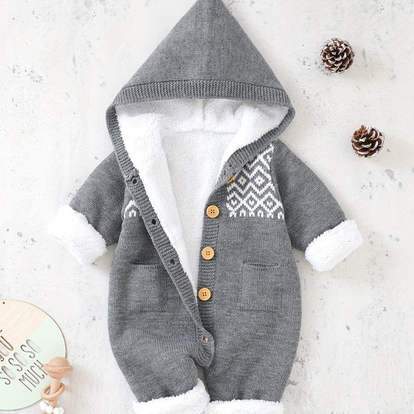 Long Sleeve Newborn Knitted Jumpsuit with Hooded Pants for Boys and Girls