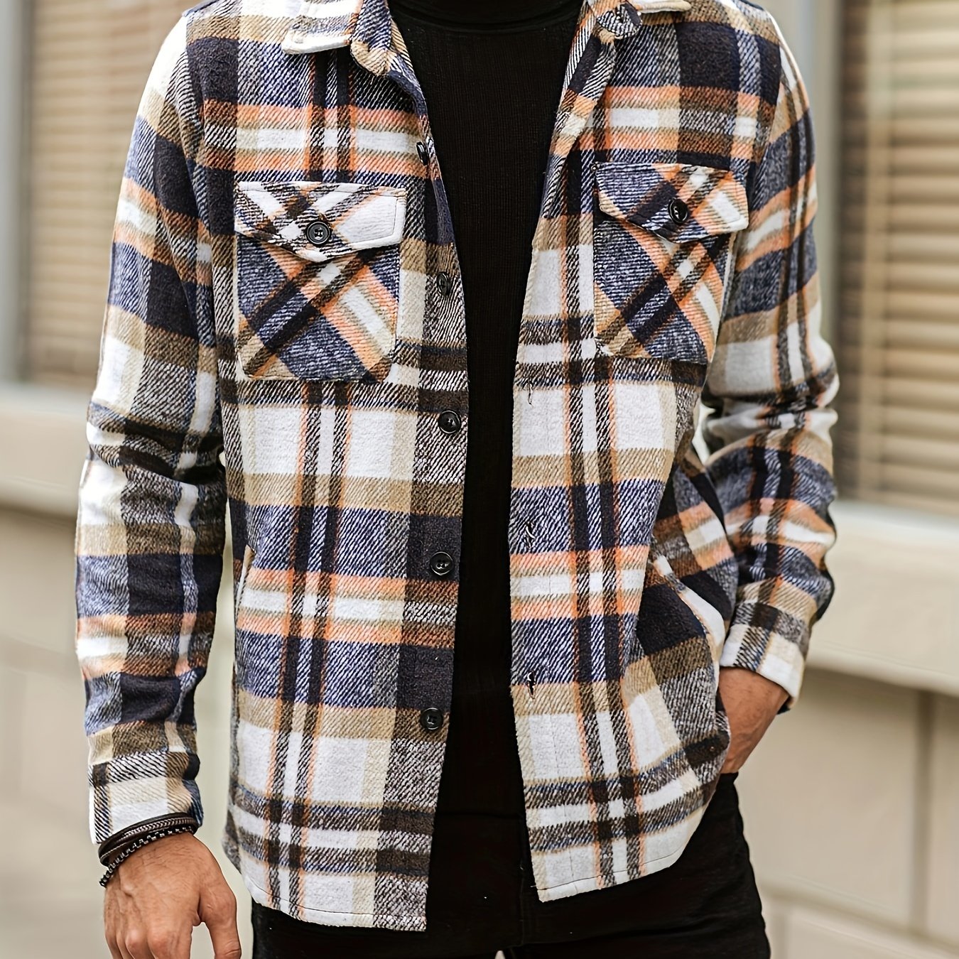 Effortless Style & Comfort: Men's Plaid Flannel Shirt Jacket for Fall/Winter - Durable, Casual Weekend Wear
