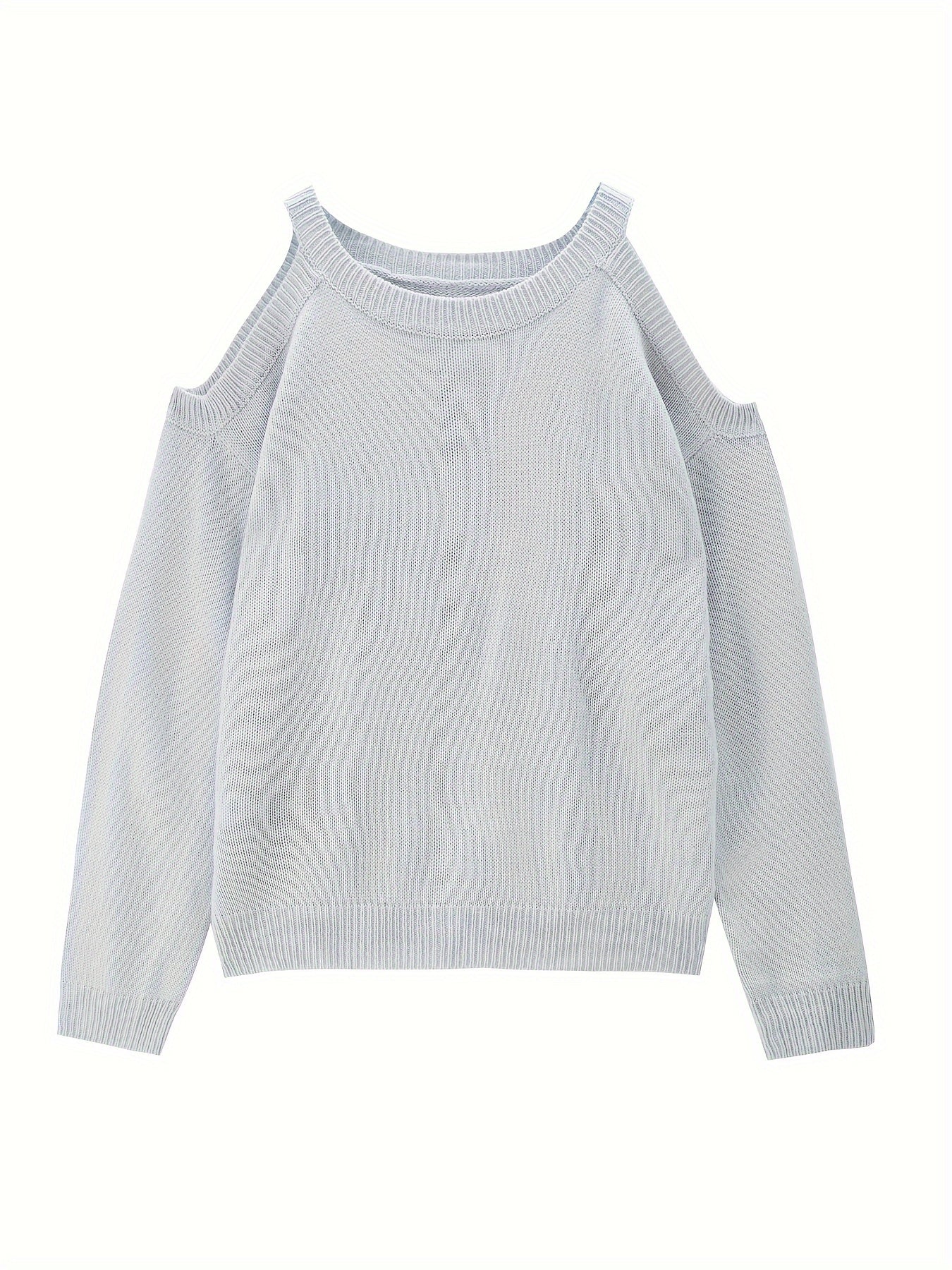 1pc Women'S Knit Pullover Sweater, Round Neck, Shoulder Detail, Solid Color, Acrylic Blend, 277g/m² Fabric Weight, for Autumn/Winter Season