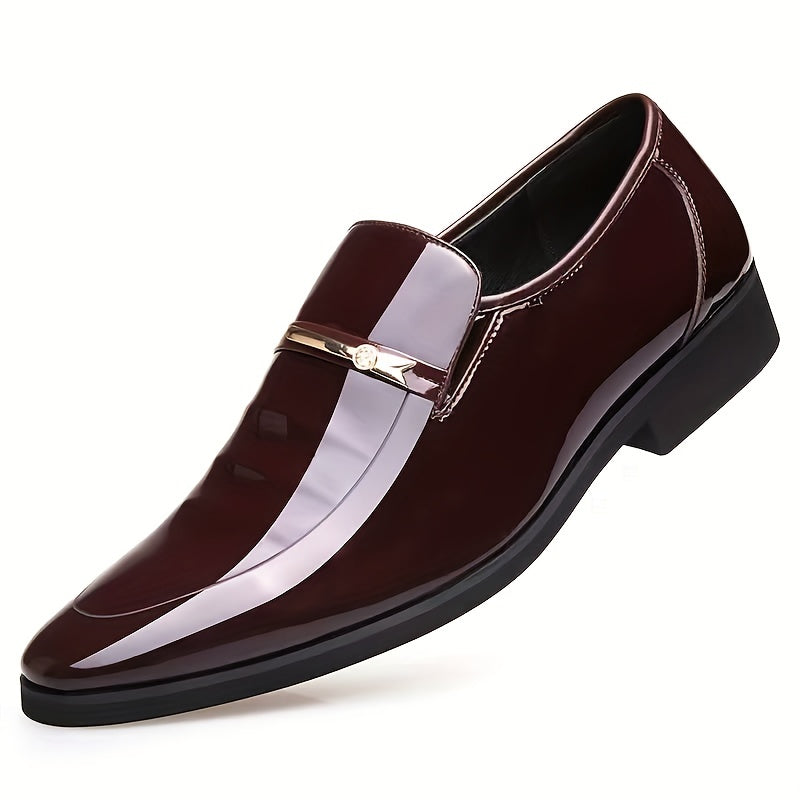 Formal Footwear| Men's Elegant Burgundy Slip-On Dress Shoes - Breathable Hollow Out Design, Comfortable PU Interior, Soft Rubber Sole for Business Meetings & Social Events