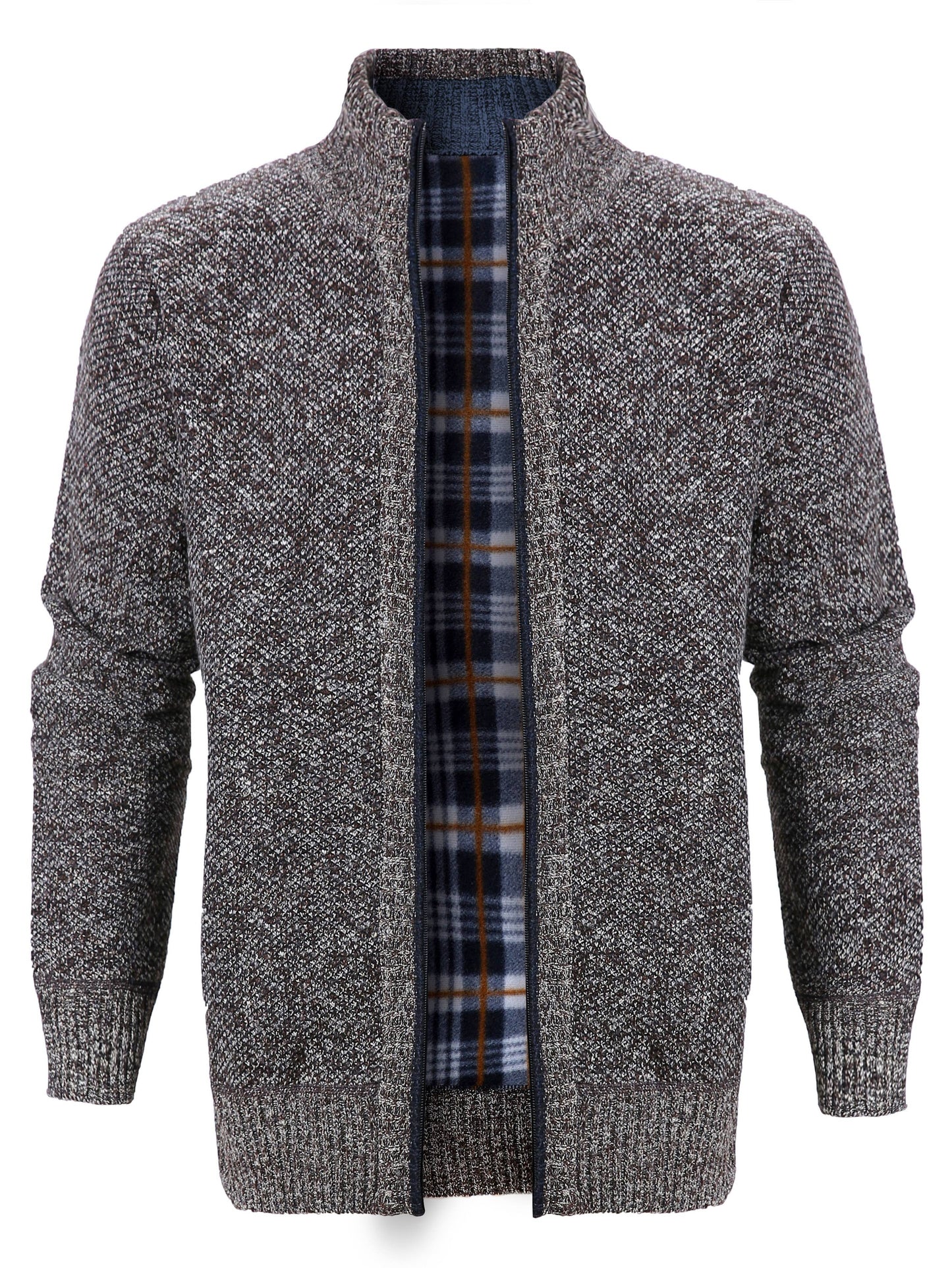 Warm Zip Up Jacket Sweater, Men's Casual Lapel Solid Color Cardigan For Fall Winter