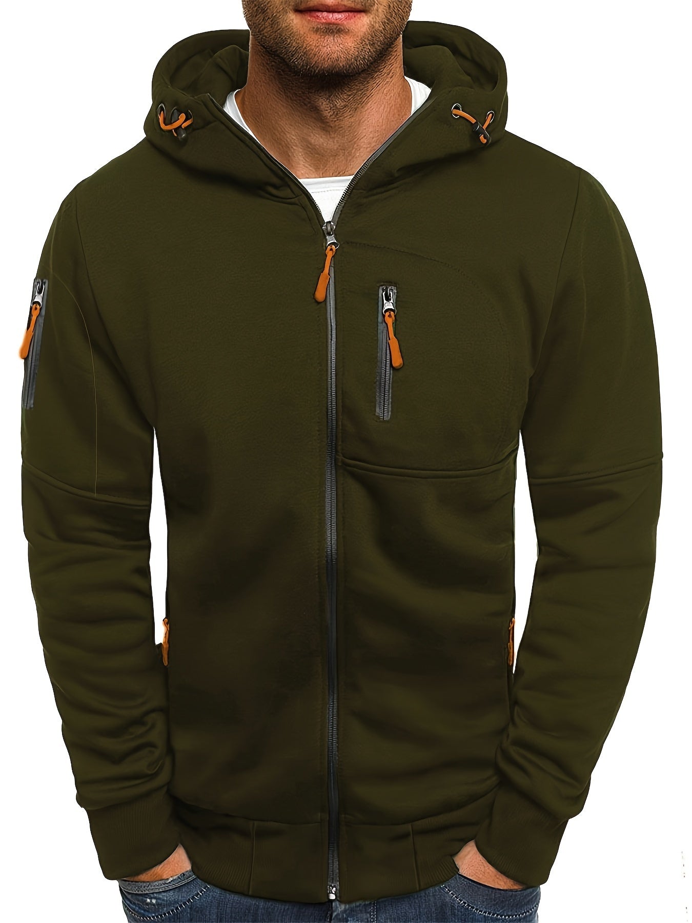 Mens Essential Zip-Up Hoodie - Long Sleeve, Lightweight, Gym-Ready Jacket for Spring & Fall