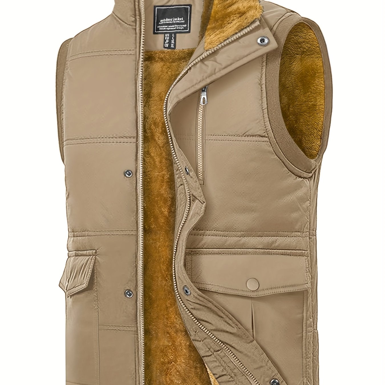Men'S Windproof Vest with Fleece Lining - Soft, Warm, and, Multiple Pockets, Zippered Chest Pocket, Flap Button Side Pockets, One Inner Pocket, Windbreaker + Stand Collar Design for Outdoor Casual Wear, Winter Vest, H Stand C