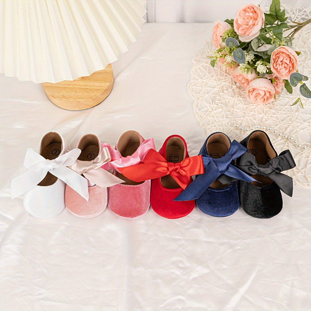 Charming Bowknot Princess Wedding Shoes for Youngsters - Soft Sole Mary Jane Flats, Lightweight Fabric Upper & Rubber Sole, All-Season Comfort, Ideal for Weddings and Special Occasions, Wedding Shoes for Brid