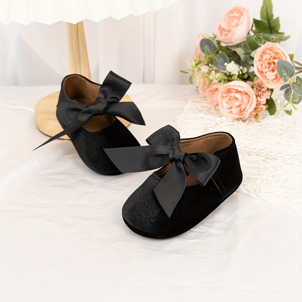 Charming Bowknot Princess Wedding Shoes for Youngsters - Soft Sole Mary Jane Flats, Lightweight Fabric Upper & Rubber Sole, All-Season Comfort, Ideal for Weddings and Special Occasions, Wedding Shoes for Brid