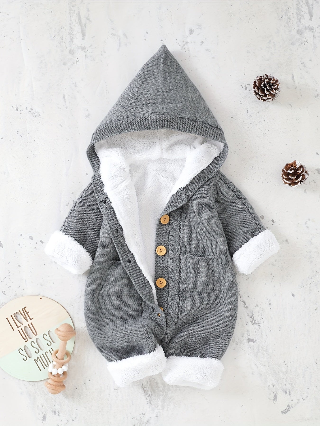 Long Sleeve Newborn Knitted Jumpsuit with Hooded Pants for Boys and Girls