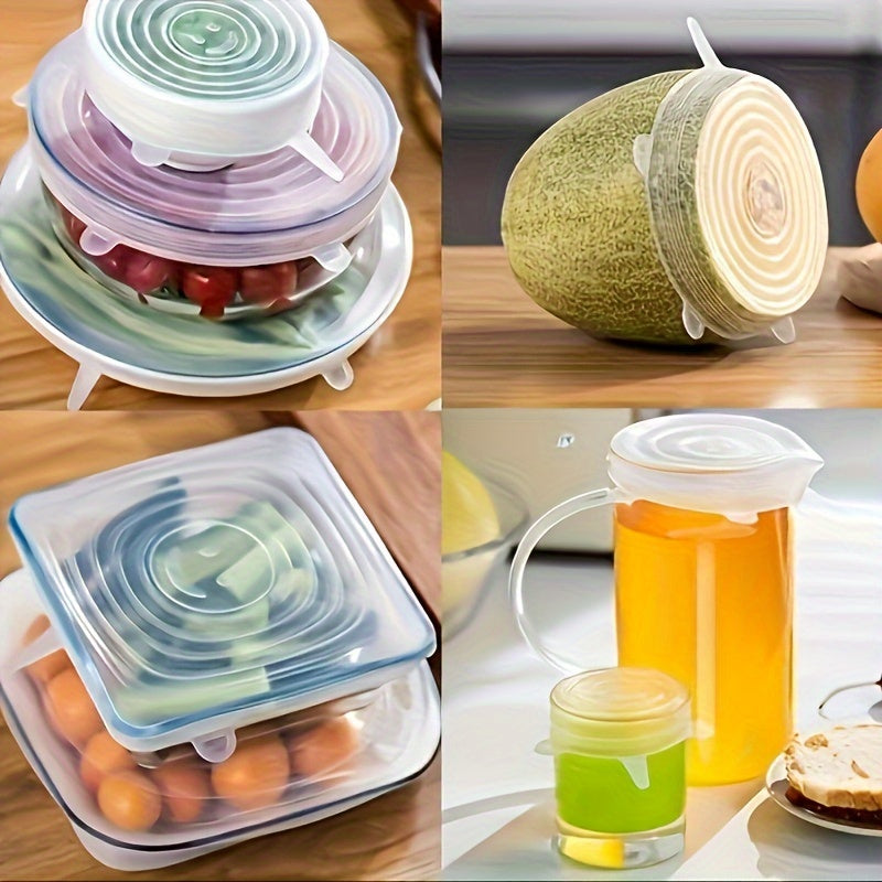 6 Silicone Stretch Lids - Reusable, Durable Food Storage Covers for Bowls - Fits Most Containers in 6 Different Sizes - Dishwasher and Refrigerator Safe