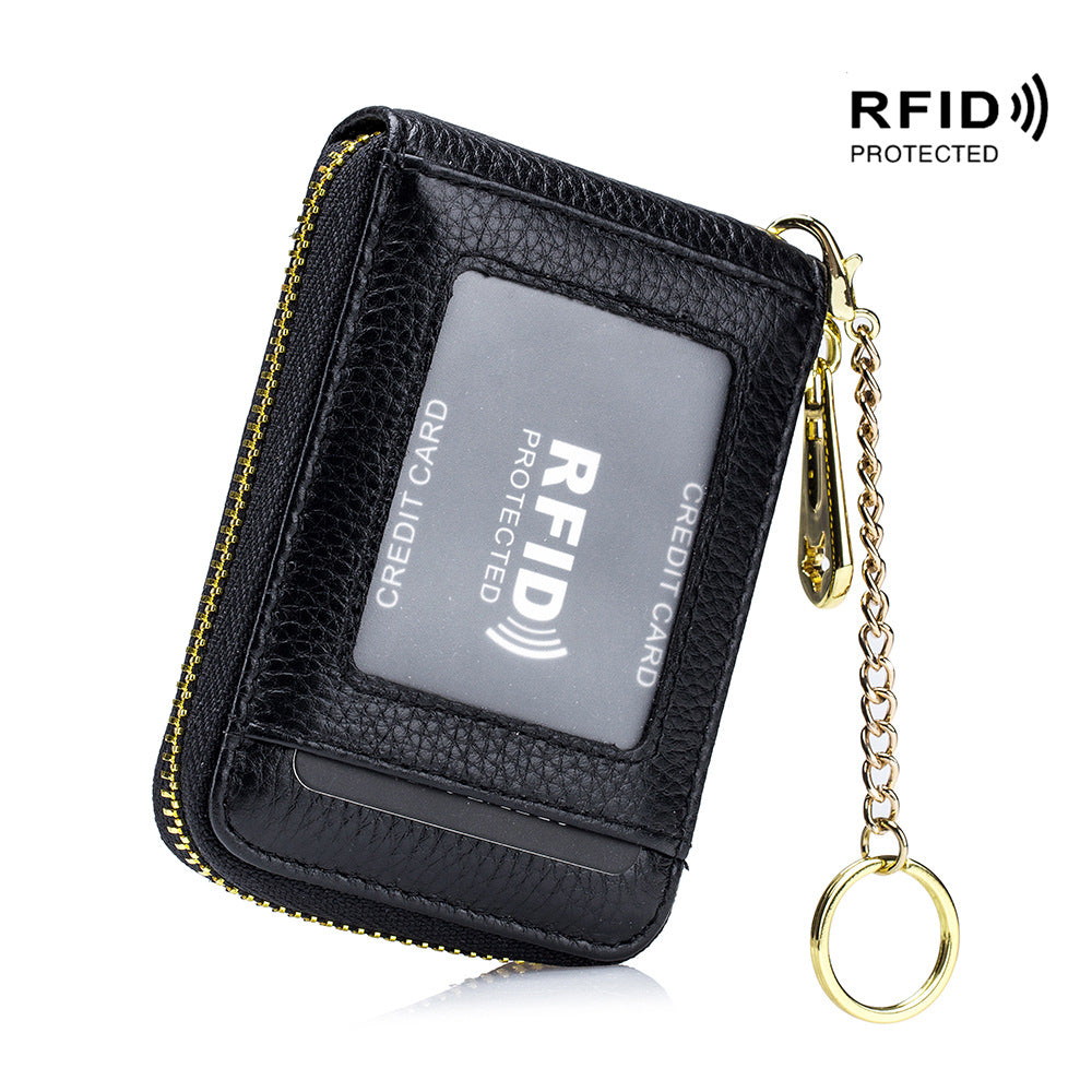 RFID Credit Card Holder, Casual Multi-compartment Wallet, Simple Zip Around Card Case