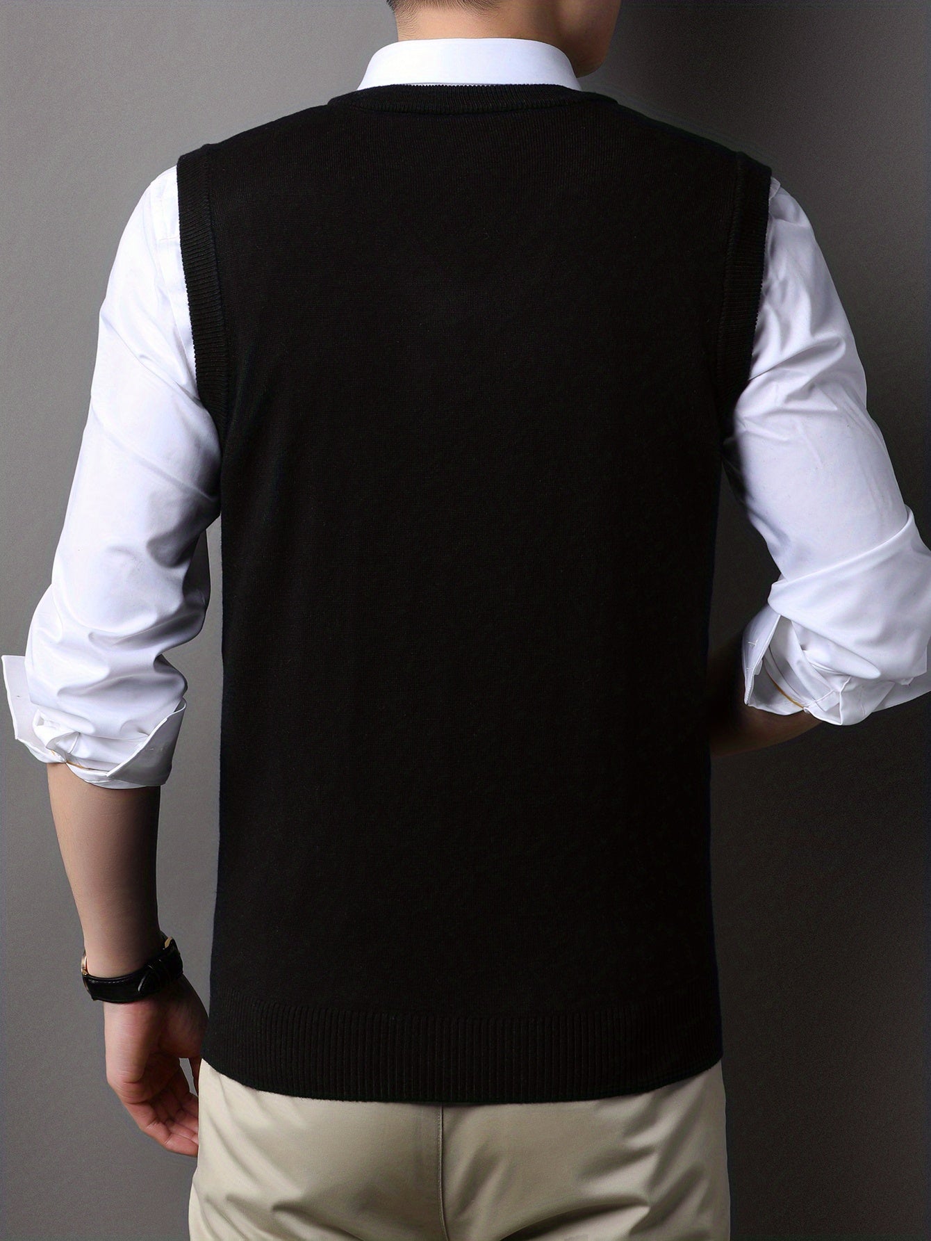 Casual Knitted Pullover, V-neck Sleeveless Thermal Jacket, Wool Vest, Men's Tank Top For Autumn And Winter