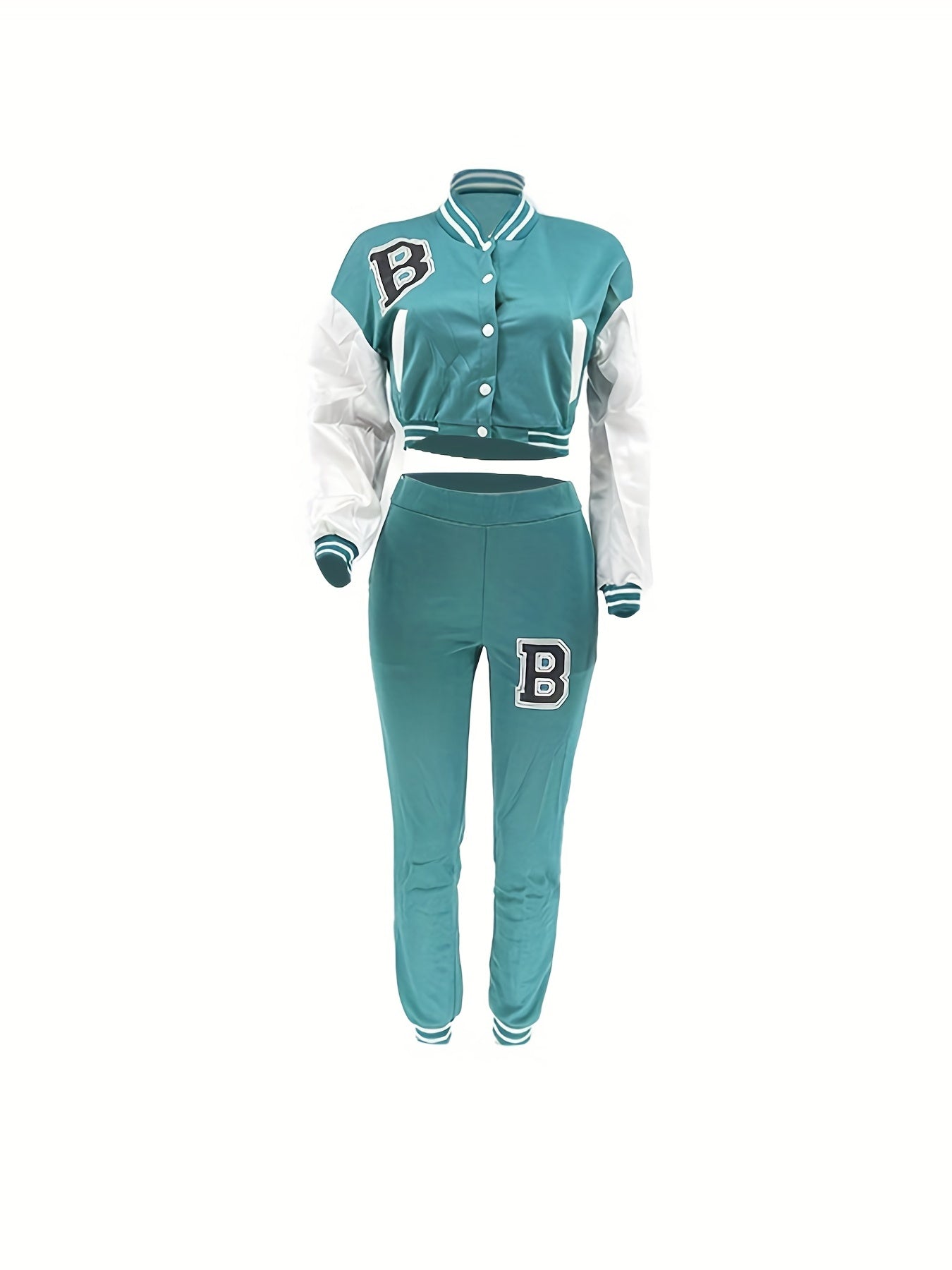 Chic, Women's Casual Letter Print Baseball Jacket and Pants Set - Red and White, Polyester Blend, Machine Washable, Fall/Winter Fashion Ensemble