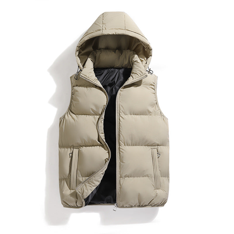 Men's solid Hooded Puffer Vest for autumn and winter