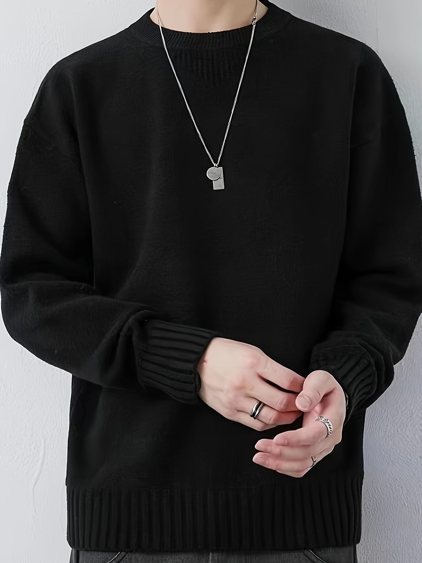 Cozy Knit Crew Neck Sweater - Soft, Warm, and Stretchy for Men - Perfect for Fall and Winter Casual Wear