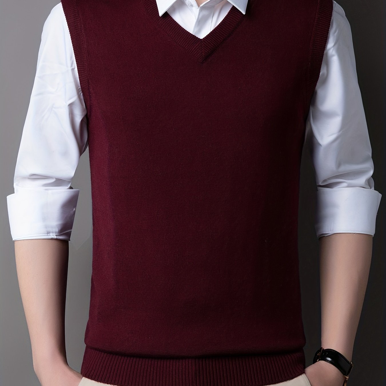 Casual Knitted Pullover, V-neck Sleeveless Thermal Jacket, Wool Vest, Men's Tank Top For Autumn And Winter