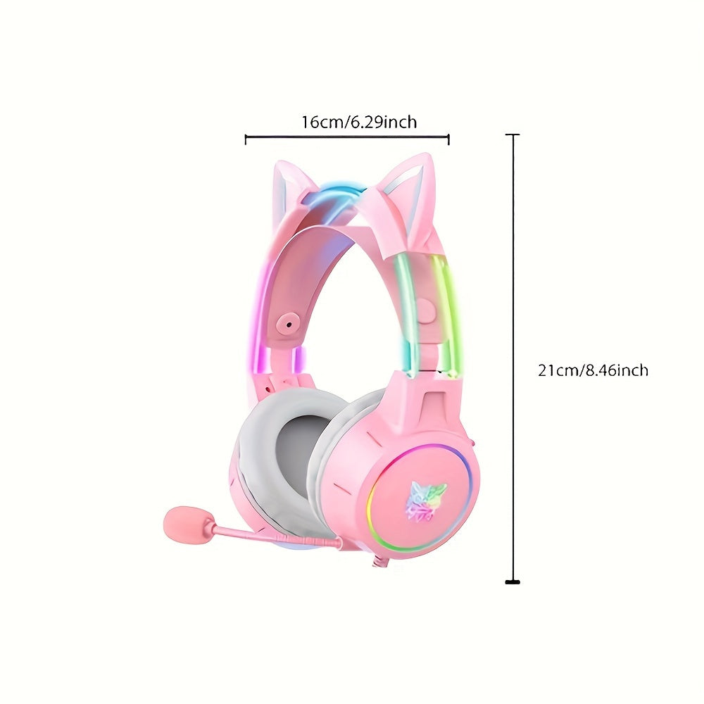 ONIKUMA X15pro, Wired Gaming Headset With Detachable Cat Ears, RGB, Removable Mic, Compatible With PC Mobile, Over-Ear Luminous Wired Gaming Headset