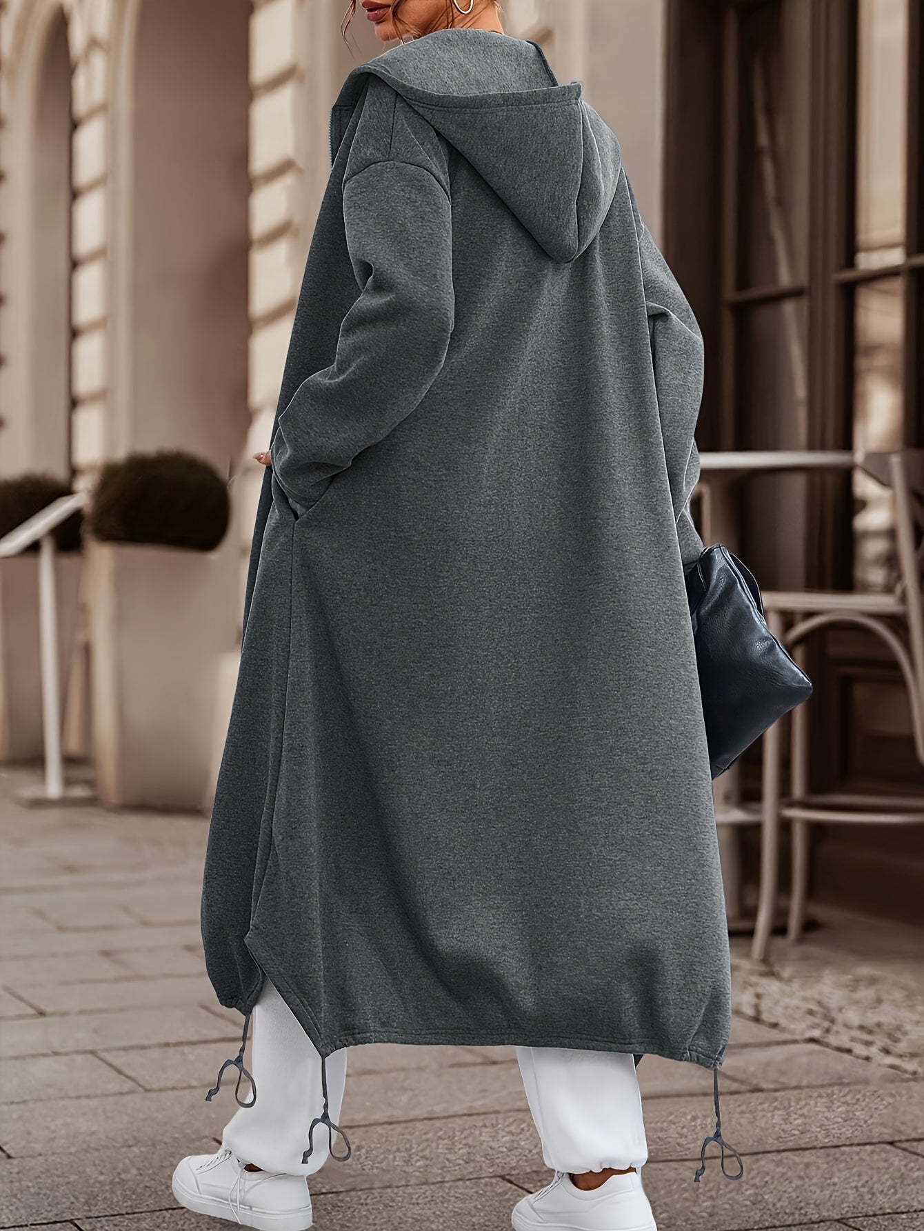 'S Popular Women'S Fashion for Autumn And Winter Features a Stylish, Casual, Solid-Colored, Thick Long Coat with a Zip-Up Hoodie.