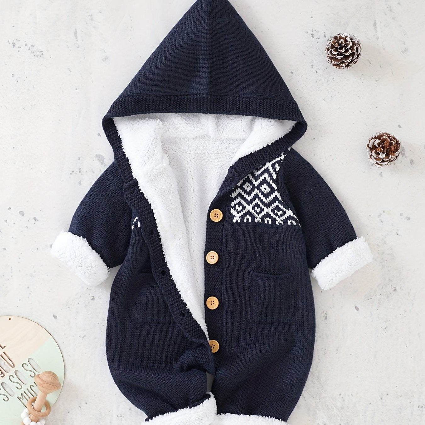 Long Sleeve Newborn Knitted Jumpsuit with Hooded Pants for Boys and Girls