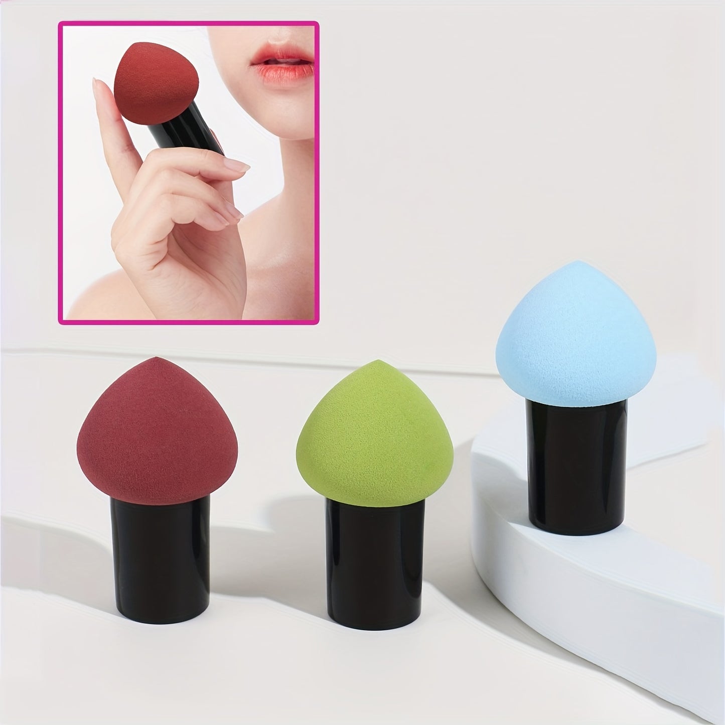 Mushroom Makeup Sponge Cosmetic Blender Puff Latex Free Face Sponge Beauty Puff Makeup Brush Sponge With Handle Case For Concealer BB Cream Foundation Makeup Tools