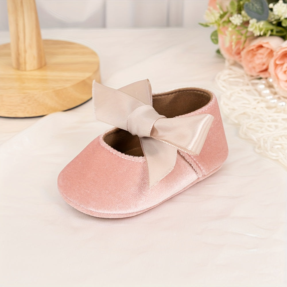 Charming Bowknot Princess Wedding Shoes for Youngsters - Soft Sole Mary Jane Flats, Lightweight Fabric Upper & Rubber Sole, All-Season Comfort, Ideal for Weddings and Special Occasions, Wedding Shoes for Brid