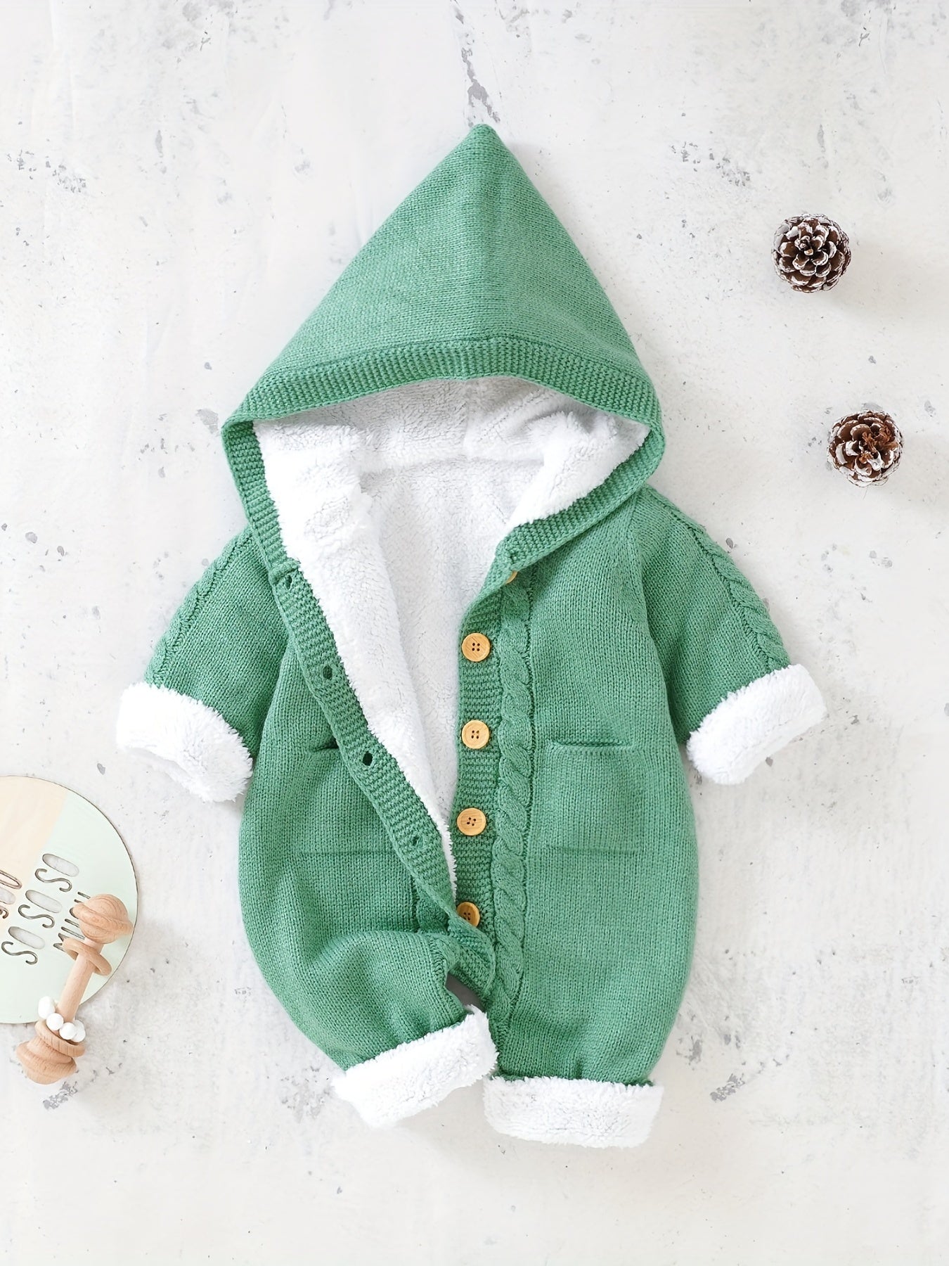 Long Sleeve Newborn Knitted Jumpsuit with Hooded Pants for Boys and Girls