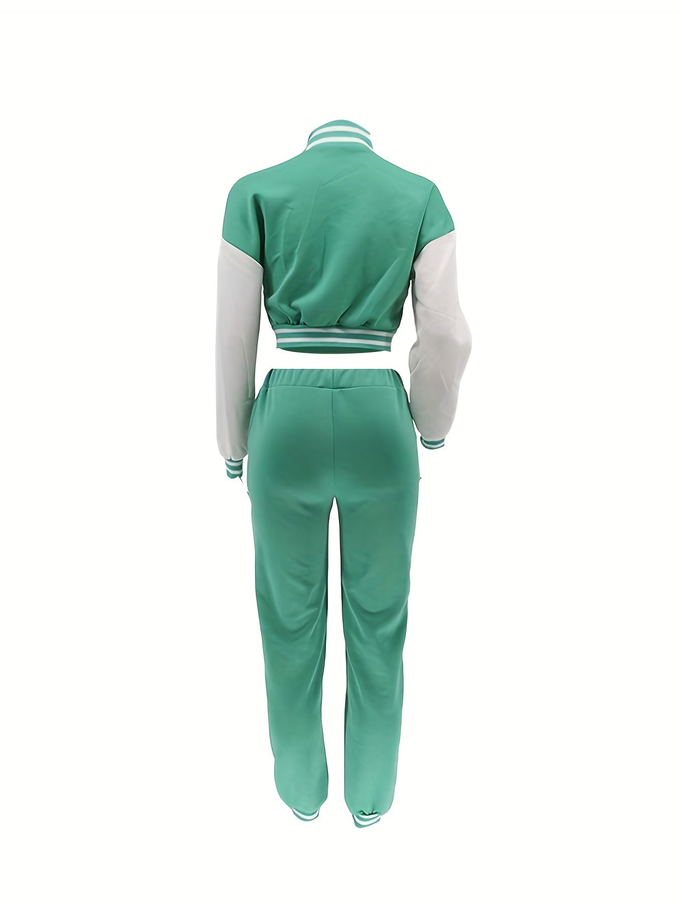 Chic, Women's Casual Letter Print Baseball Jacket and Pants Set - Red and White, Polyester Blend, Machine Washable, Fall/Winter Fashion Ensemble