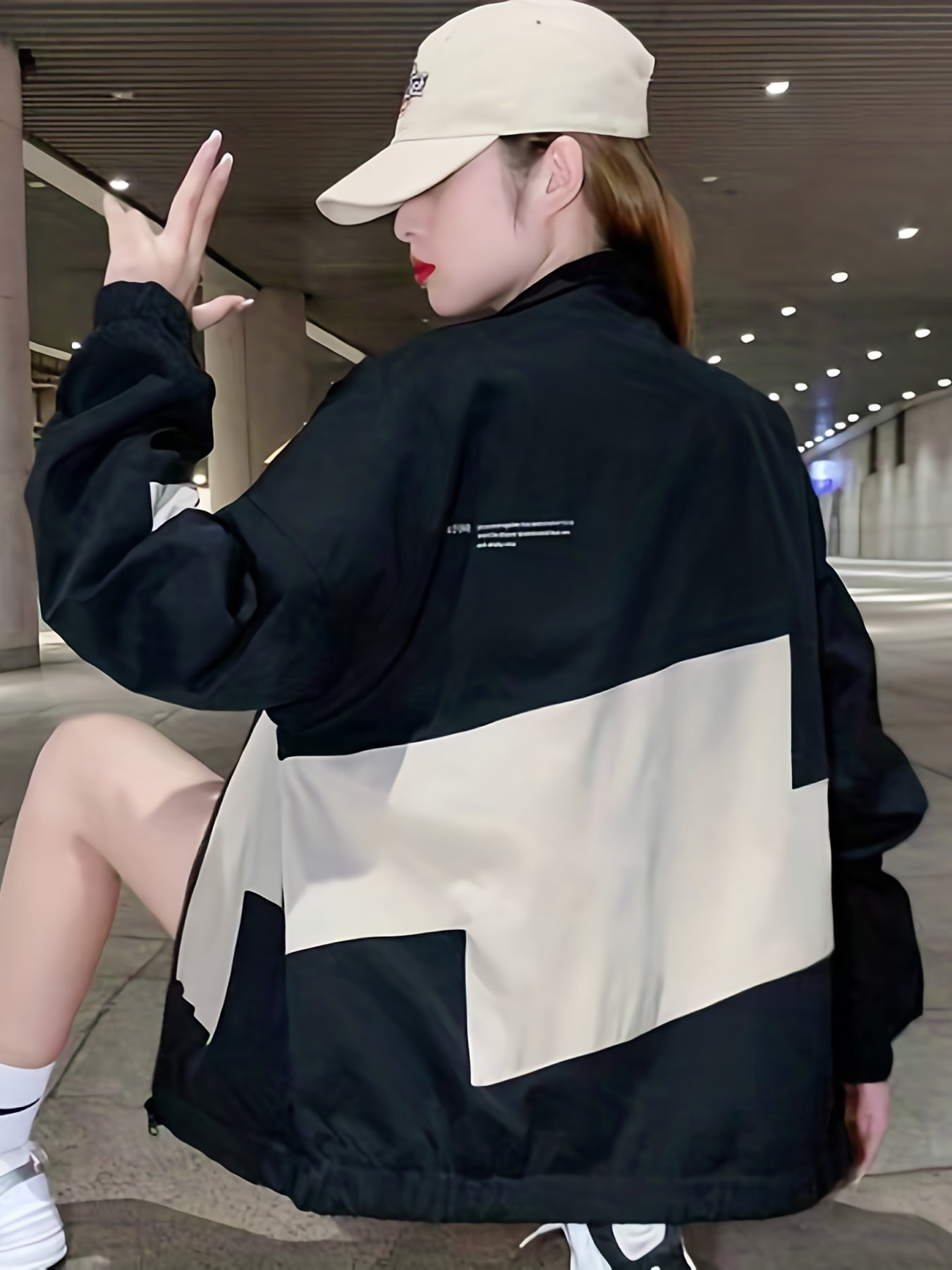 Color Block Zip Up Jacket, Casual Long Sleeve Jacket For Fall & Winter, Women's Clothing