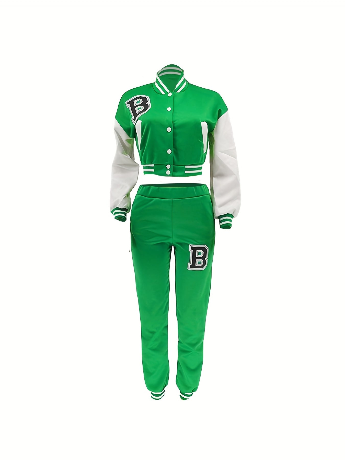 Chic, Women's Casual Letter Print Baseball Jacket and Pants Set - Red and White, Polyester Blend, Machine Washable, Fall/Winter Fashion Ensemble