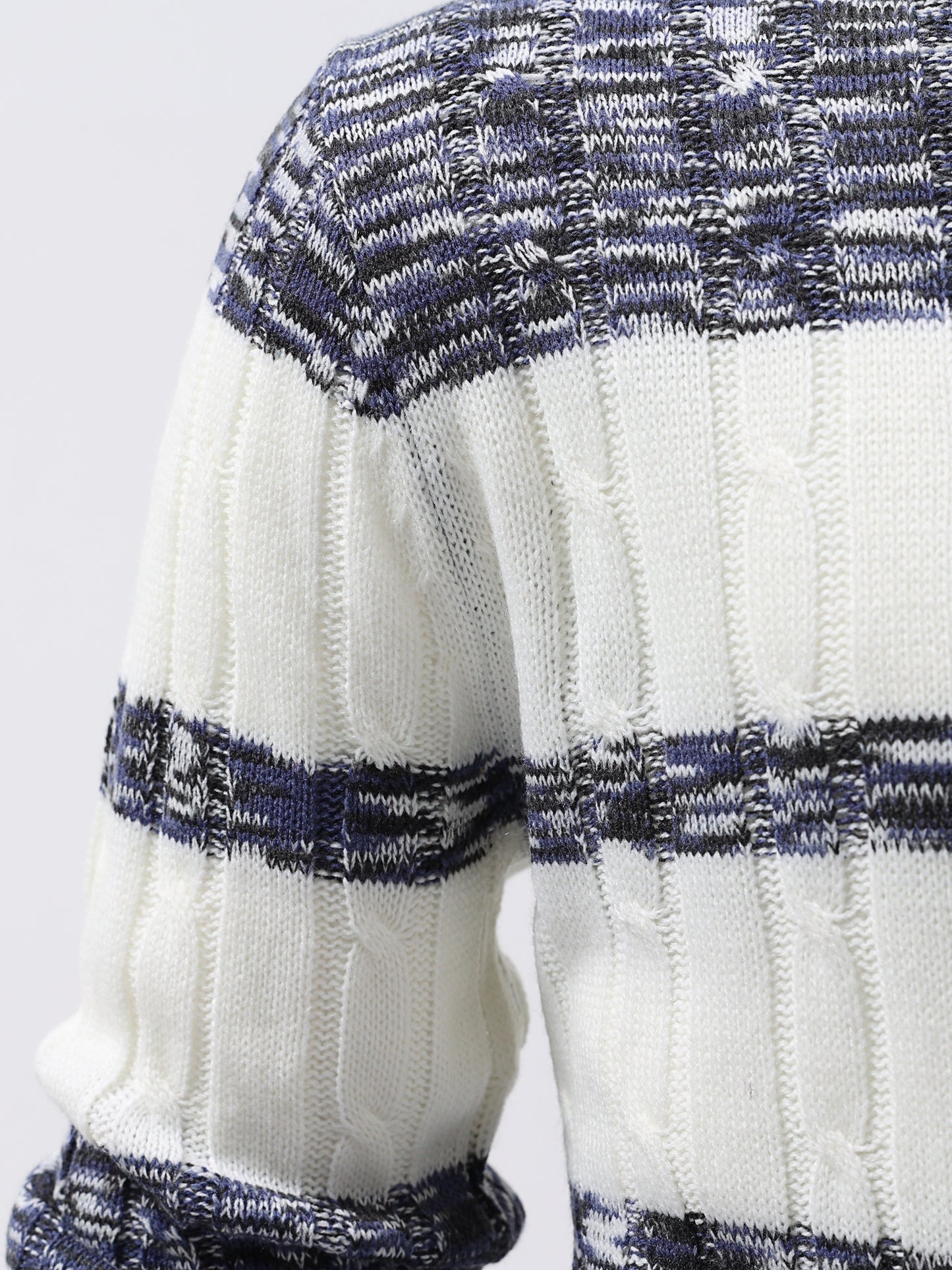 All Match Knitted Color Block Sweater, Men's Casual Warm Mid Stretch Round Neck Pullover Sweater For Fall Winter