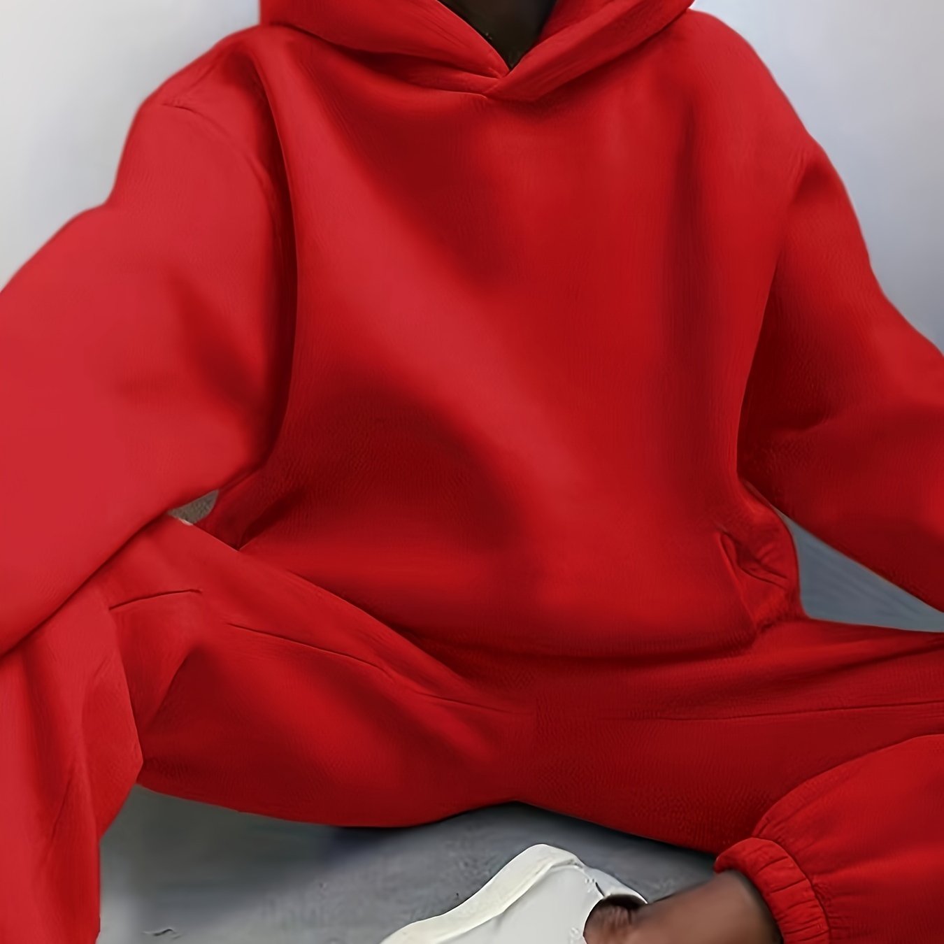 Two-Piece Hooded Set - Soft Polyester Knit Fabric, Drop Shoulder Long Sleeve Hoodie with Pocket, Elastic Waist Jogger Pants for Women, Casual Solid Color Outfit for Fall and Winter Seasons