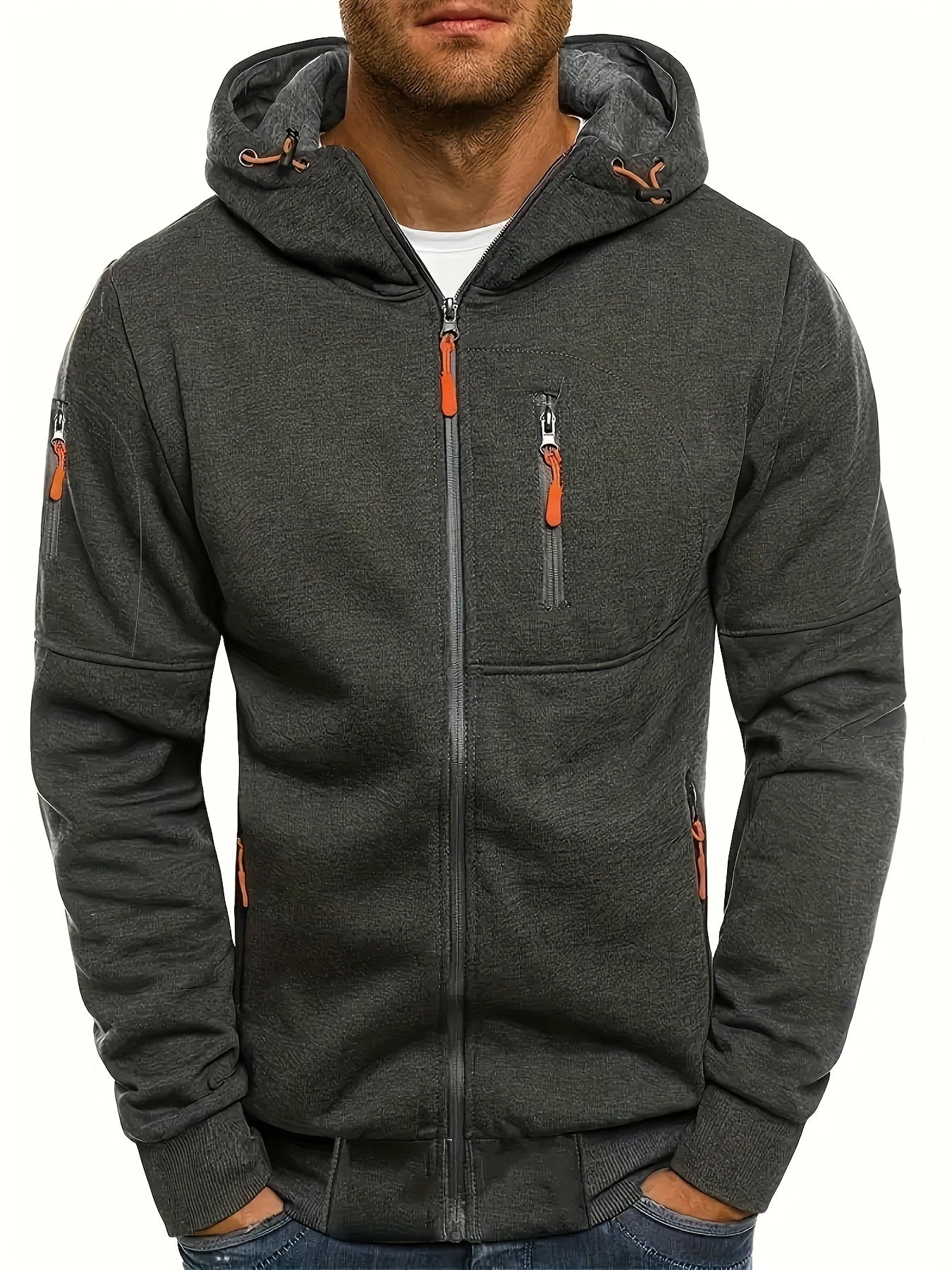 Mens Essential Zip-Up Hoodie - Long Sleeve, Lightweight, Gym-Ready Jacket for Spring & Fall