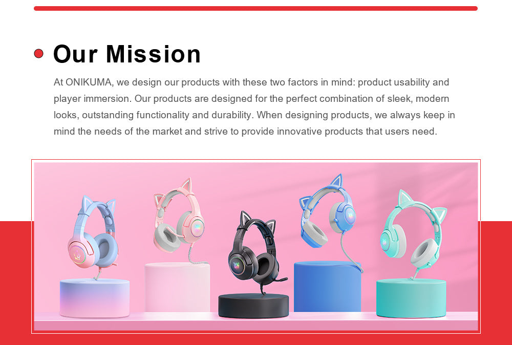 ONIKUMA X15pro, Wired Gaming Headset With Detachable Cat Ears, RGB, Removable Mic, Compatible With PC Mobile, Over-Ear Luminous Wired Gaming Headset