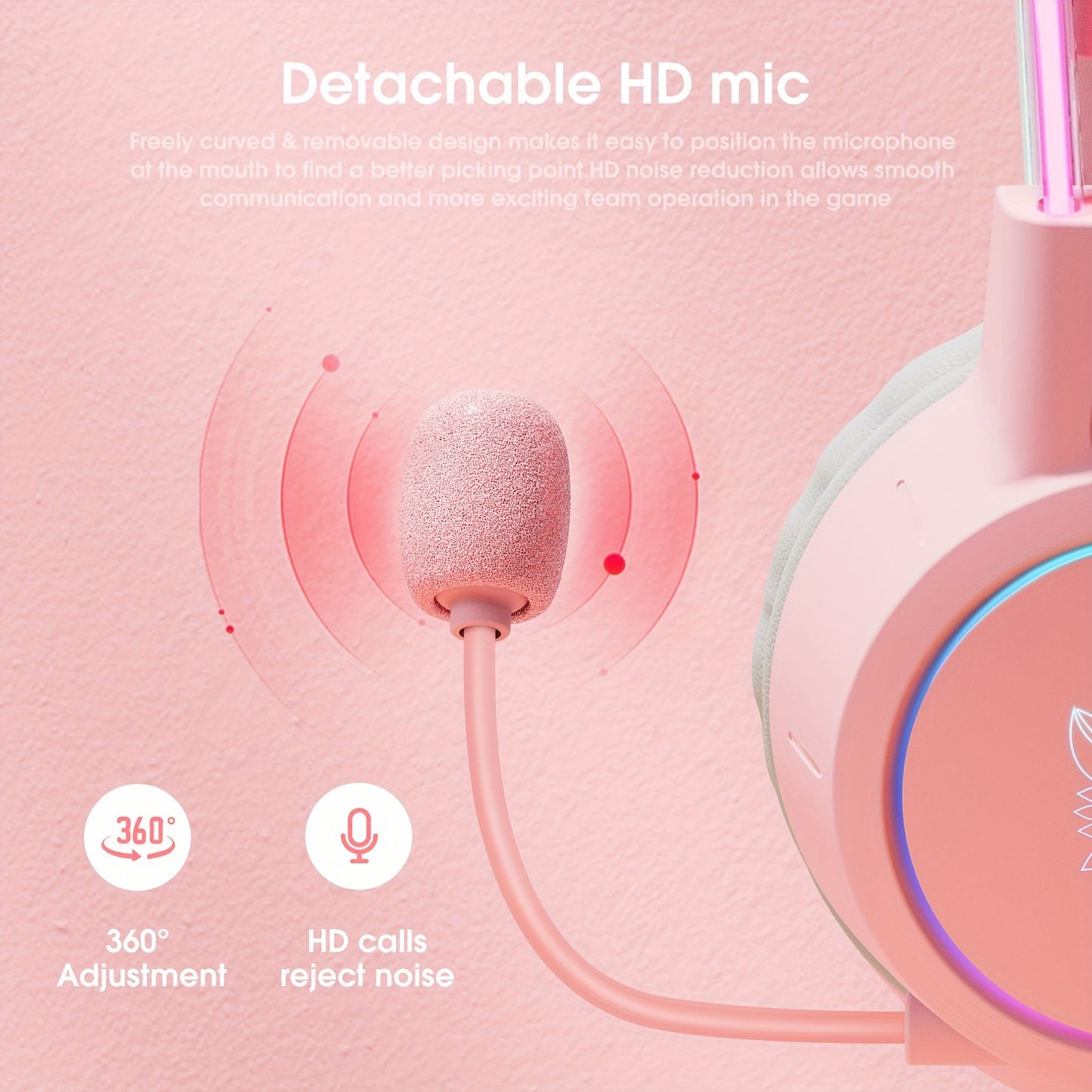 ONIKUMA X15pro, Wired Gaming Headset With Detachable Cat Ears, RGB, Removable Mic, Compatible With PC Mobile, Over-Ear Luminous Wired Gaming Headset