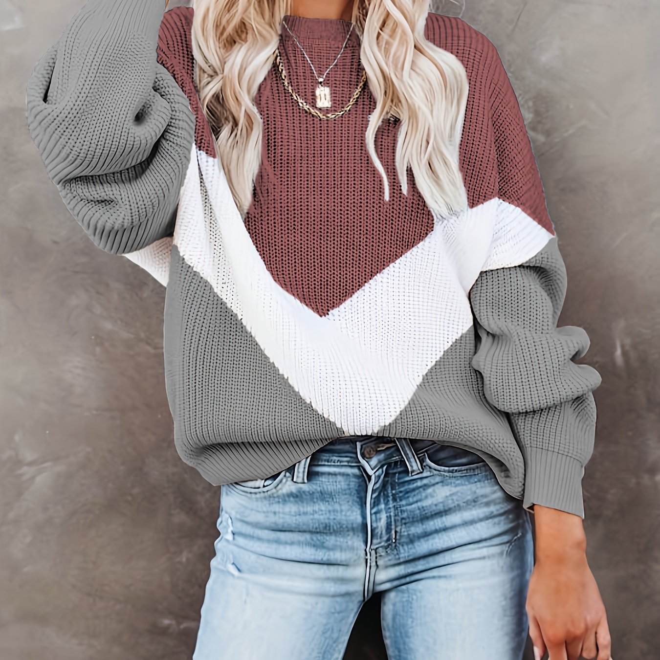 Vibrant Color Block Crew Neck Pullover Sweater - Soft, Cozy, and Casual Long Sleeve Sweater for Fall and Winter - Women's Clothing, Perfect for Daily Wear, Outdoor Activities, and Layering Under Jackets