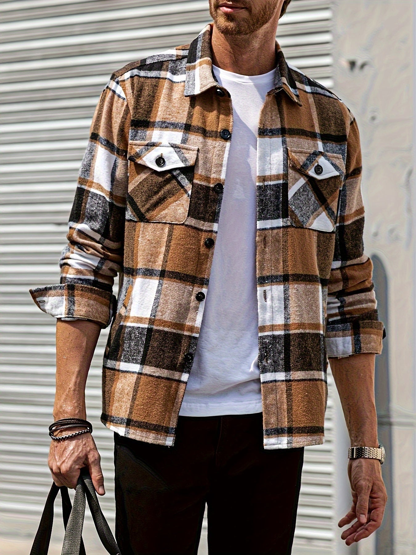 Effortless Style & Comfort: Men's Plaid Flannel Shirt Jacket for Fall/Winter - Durable, Casual Weekend Wear