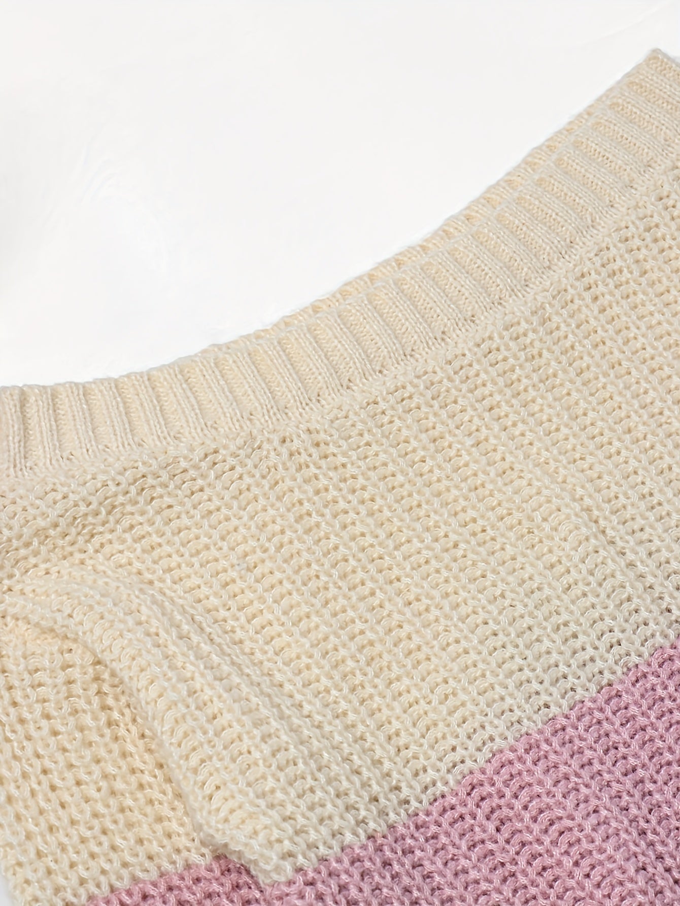 Fall/Winter Chic: Off-Shoulder Color Block Knit Sweater - Casual, Comfy, and Stylish Long Sleeve Top