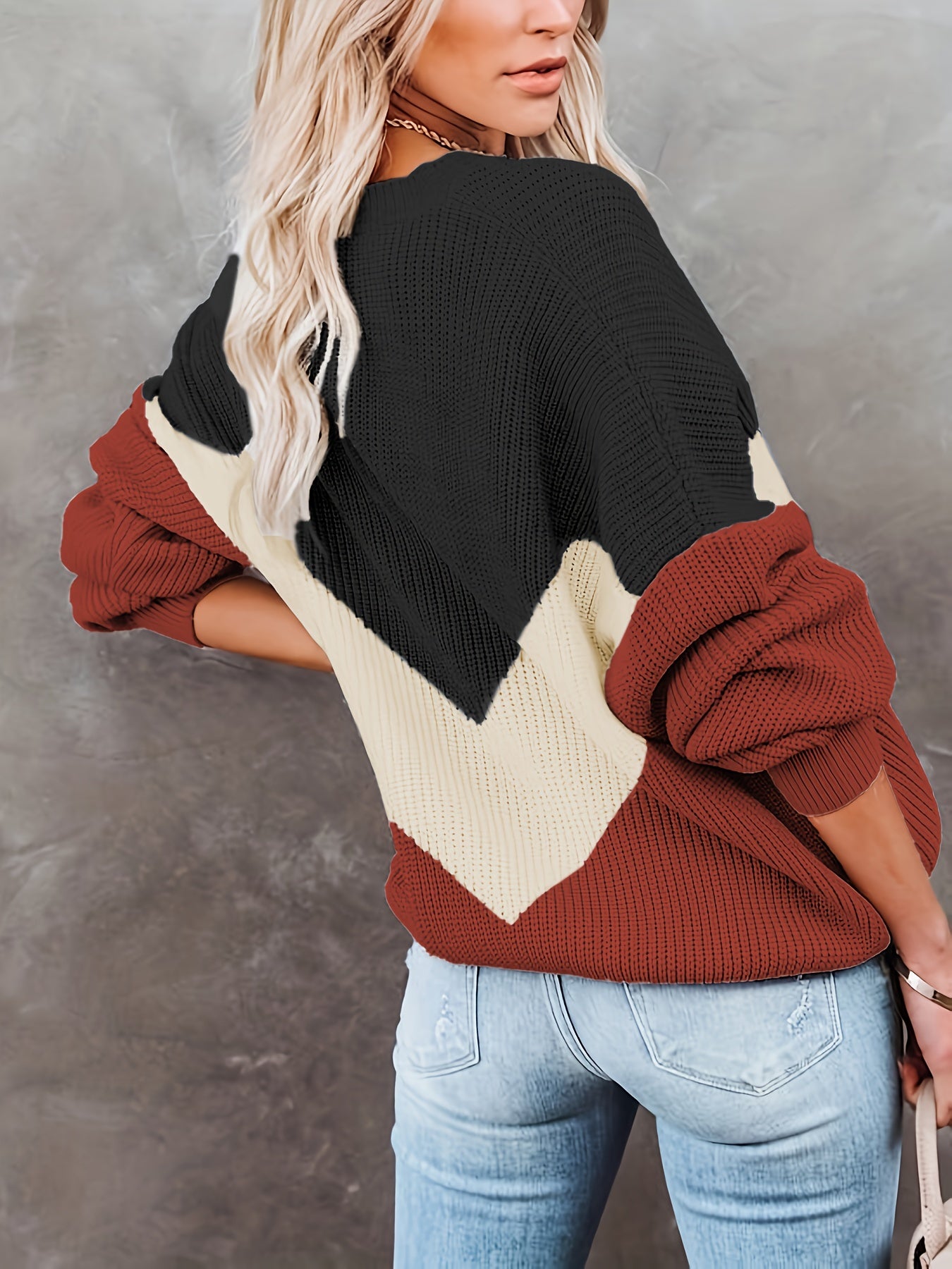 Vibrant Color Block Crew Neck Pullover Sweater - Soft, Cozy, and Casual Long Sleeve Sweater for Fall and Winter - Women's Clothing, Perfect for Daily Wear, Outdoor Activities, and Layering Under Jackets