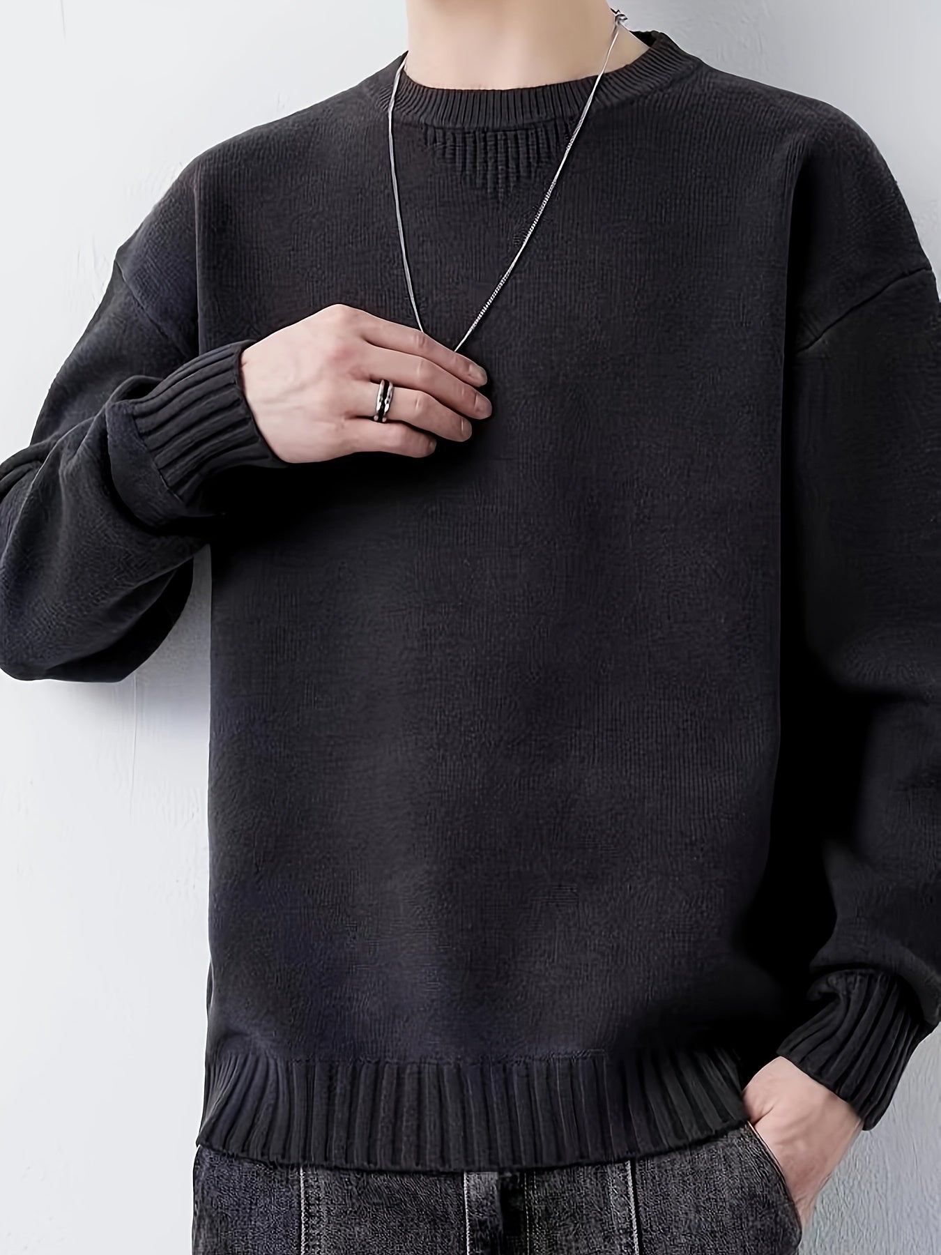 Cozy Knit Crew Neck Sweater - Soft, Warm, and Stretchy for Men - Perfect for Fall and Winter Casual Wear