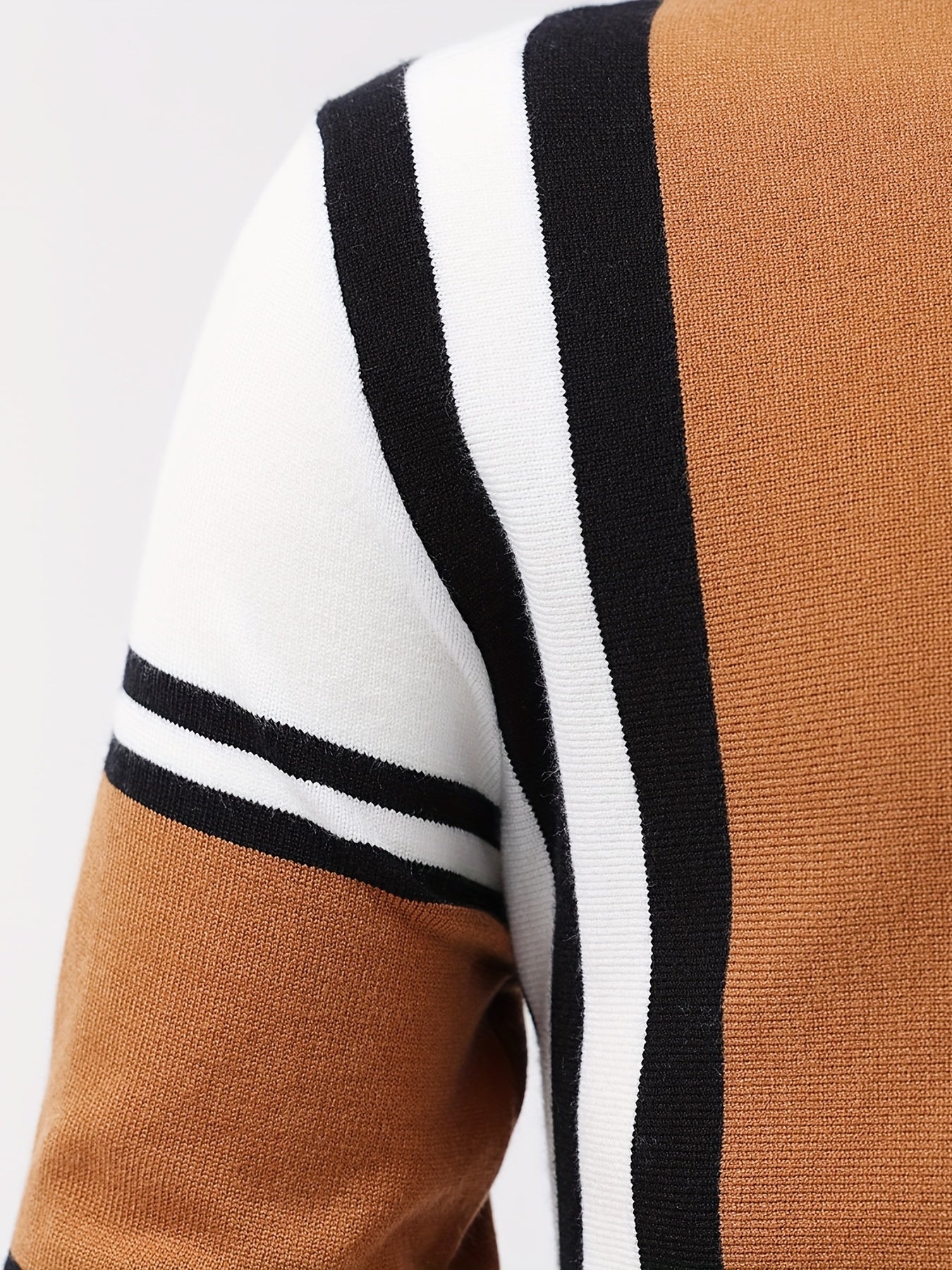 Color Block Design Chic Sweater, Men's Casual Warm High Stretch Crew Neck Pullover Sweater For Fall Winter