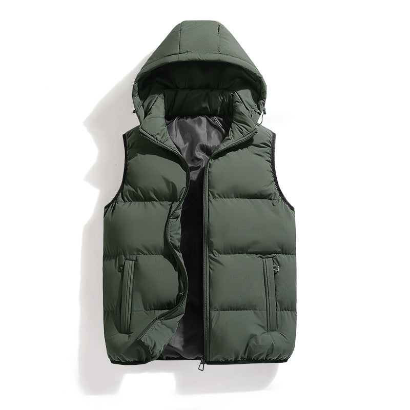 Men's solid Hooded Puffer Vest for autumn and winter