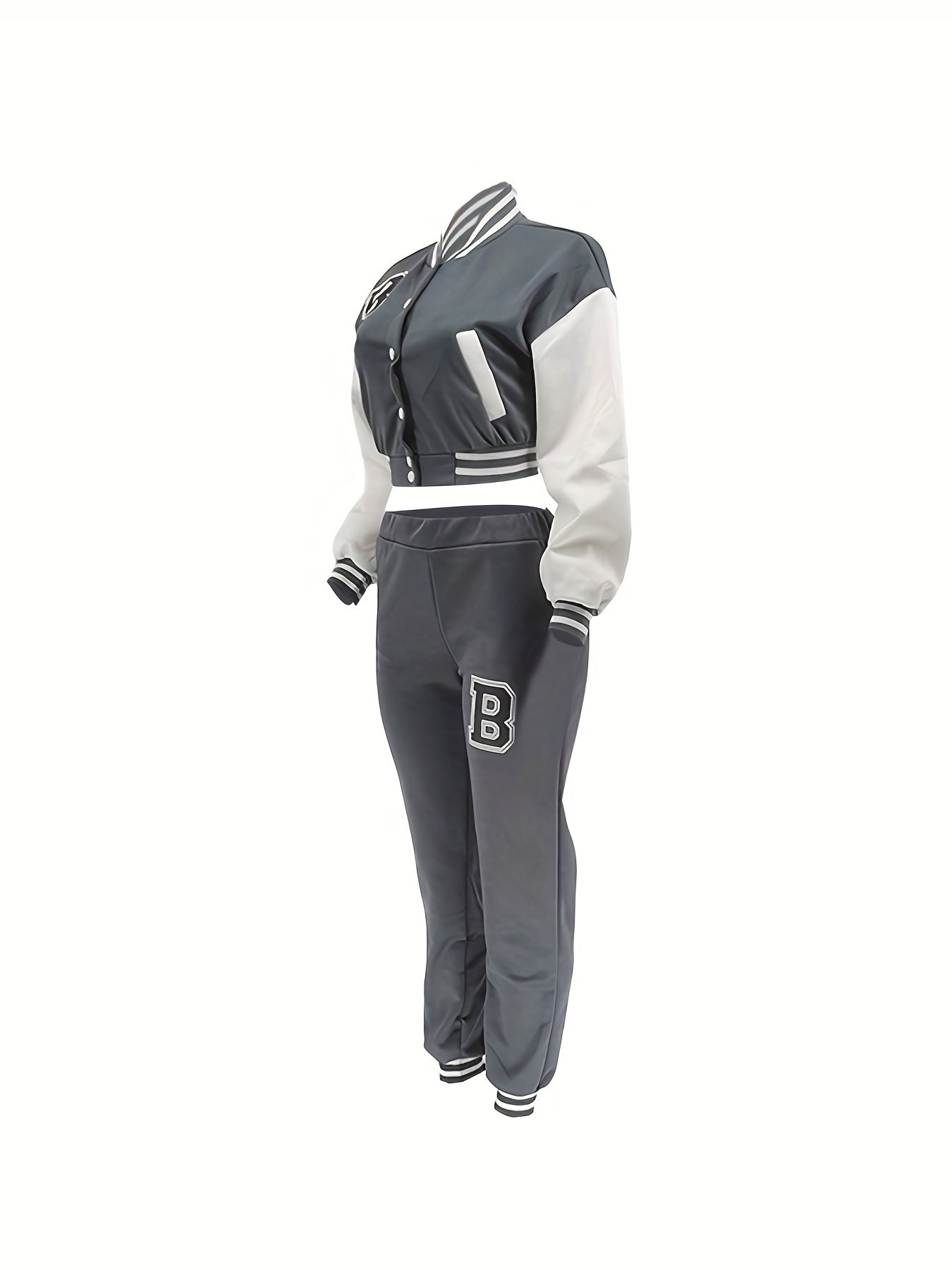 Chic, Women's Casual Letter Print Baseball Jacket and Pants Set - Red and White, Polyester Blend, Machine Washable, Fall/Winter Fashion Ensemble